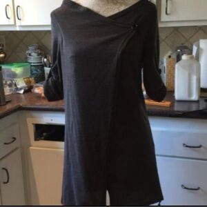 Dark Gray Tunic Sweater with Asymmetrical Button Design
